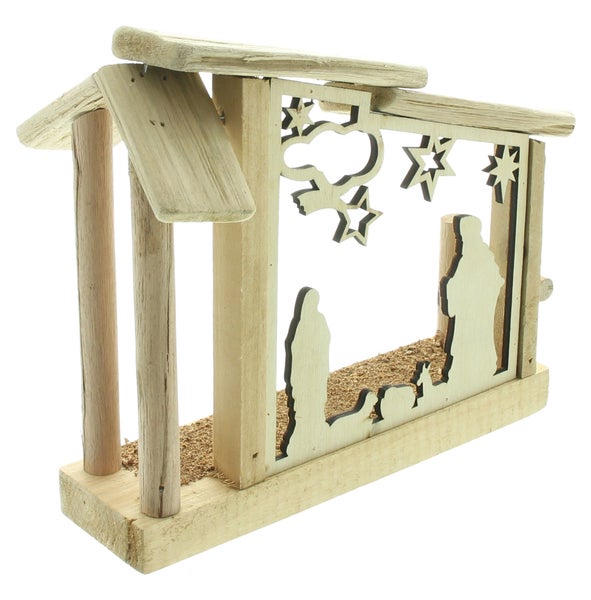 FRANK FLECHTWAREN | LED-Krippe Heilige Familie, 23 x 10 x 21 cm, EICHE, KUNSTSTOFF