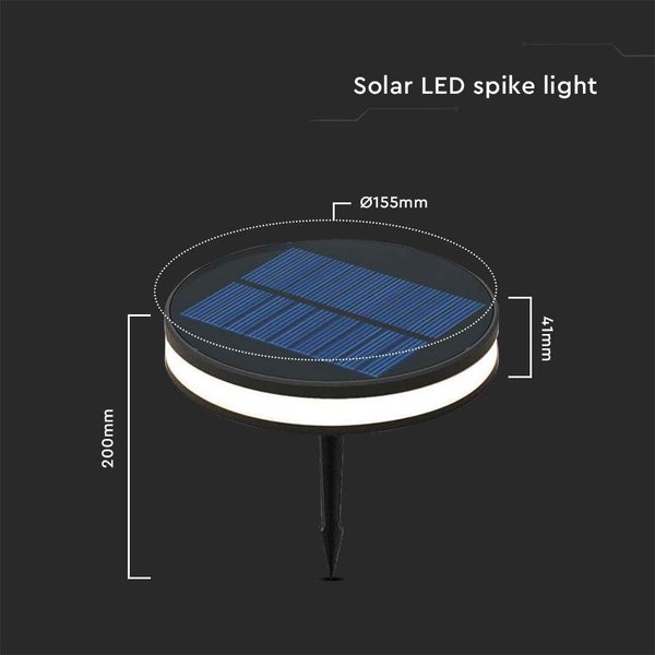 Solar LED-Spießleuchte mit den Maßen 155 mm Durchmesser und 200 mm Höhe.