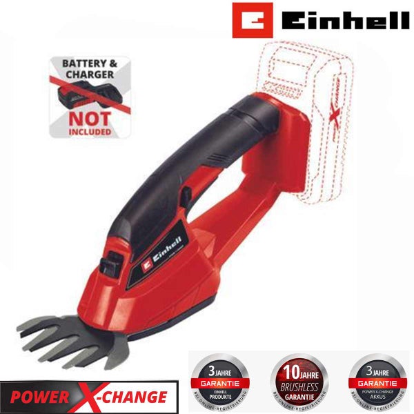 Einhell Akku-Grasschere Power X-Change mit Siegeln für Garantie, ohne Akku und Ladegerät.
