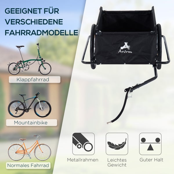 HOMCOM Lasten-Fahrradanhänger, Transportanhänger, 140L x 88B x 60H cm, 600D Oxford, Stahlrohr,Schwarz