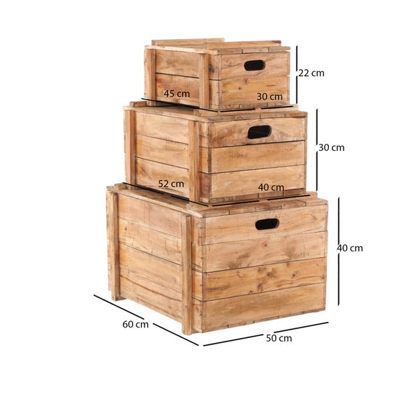Kisten-Set Yoya 60 3-tlg. Massivholz, mit Deckel, stapelbar naturfarben