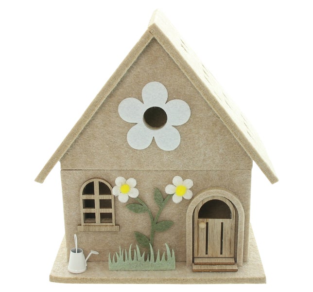 FRANK FLECHTWAREN|Filzhaus Frühlingszeit, 22 x 13,5 x 24,5 cm, POLYESTER, METALL, HOLZ