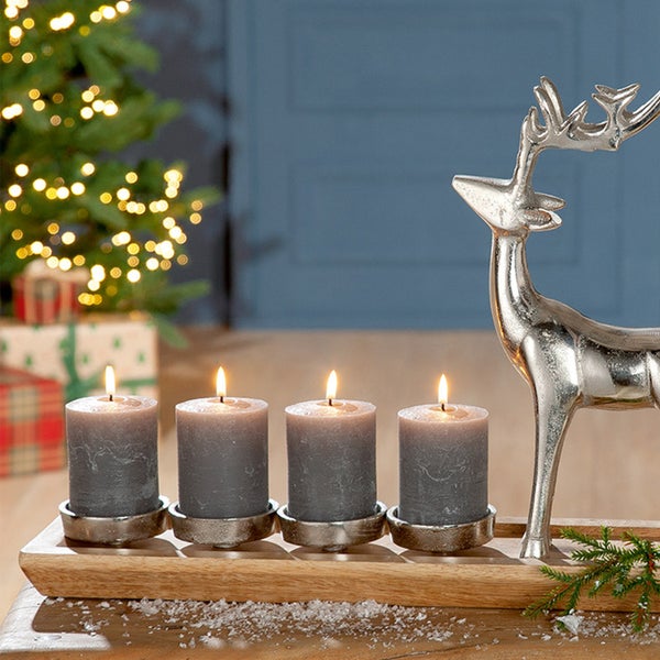 Adventsleuchter GILDE Leuchter Höhe 37cm Breite 64cm naturfarben, silberfarben Aluminium, Holz