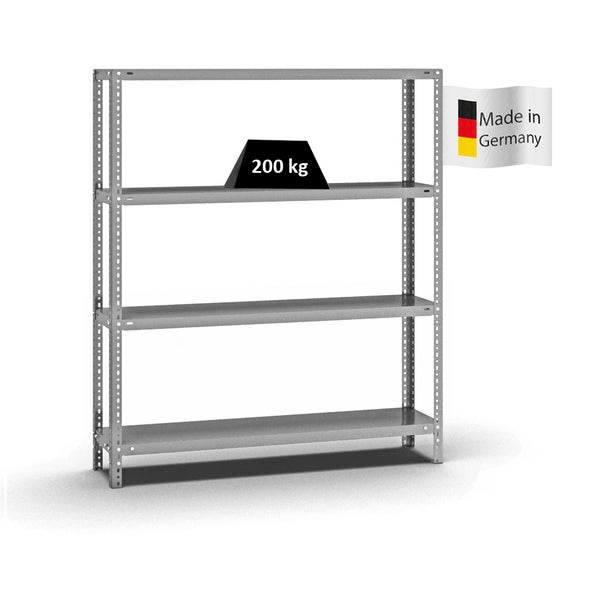 PROREGAL Fachbodenregal Schraubsystem Medium-Duty Grundregal HxBxT 150 x 130 x 30 cm 4 Ebenen Fachlast 200 kg Beidseitig Nutzbar Verzinkt