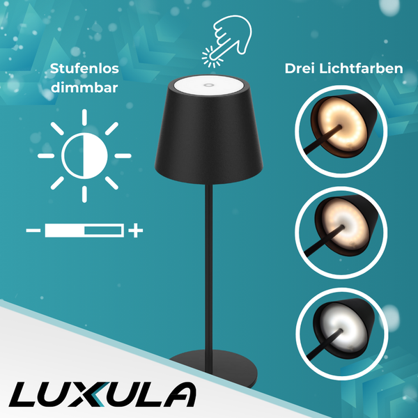 Luxula Tischleuchte mit stufenloser Dimmfunktion und drei Lichtfarben