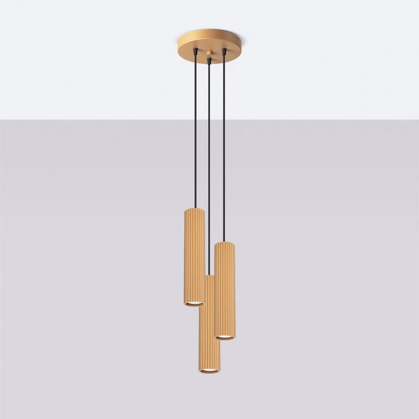 Dreiflammige Pendelleuchte mit zylindrischen Schirmen