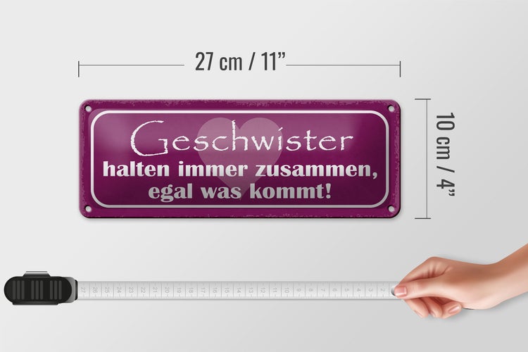 Blechschild Spruch 27x10cm Geschwister halten zusammen Dekoration