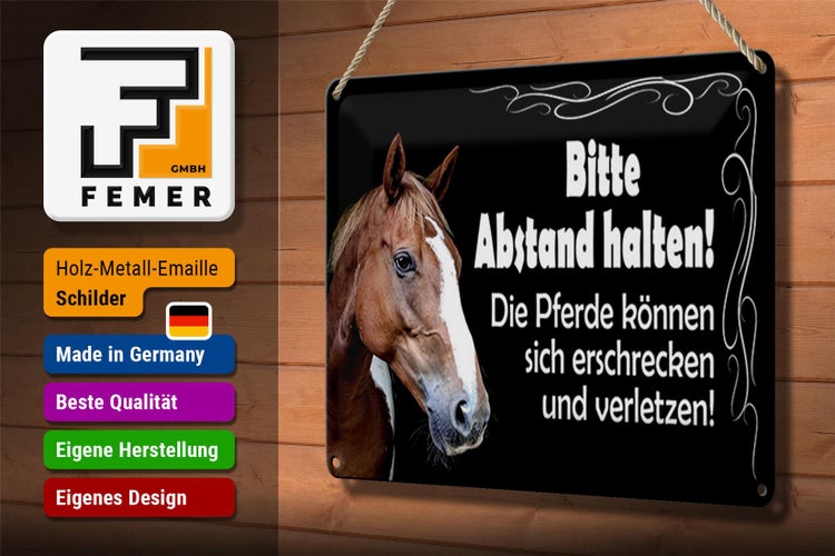 Blechschild Spruch 30x20cm bitte Abstand halten Pferde