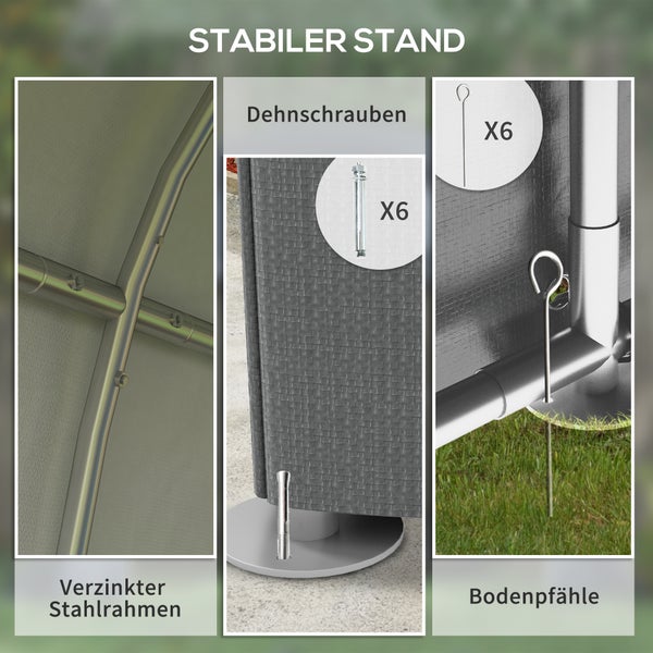 Outsunny Garagenzelt, mit UV-Schutz, Reißverschlusstür, Wasserabweisend Foliengarage, 1,2 x 1,79 x 1,65 m, Verzinkter Stahl, PE-Gewebe, Dunkelgrau