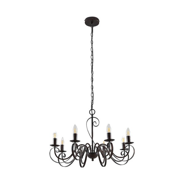 Deckenleuchte mit sechs Leuchtenarmen und Kettenaufhängung