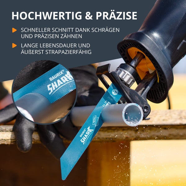 BAURIX® [LONG LIFE] Säbelsägeblätter, 10 Stück, Sägeblatt Säbelsäge für schnelle und saubere Schnitte, Säbelsägeblatt Set mit Tasche I Säbelsägeblätter für Holz, Frischholz und Metall