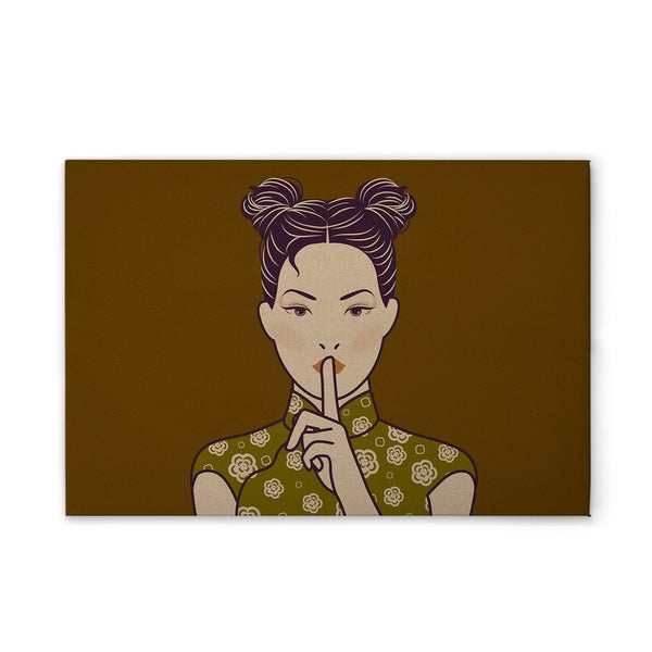 Gemälde mit einer Frau, die zum Schweigen auffordert