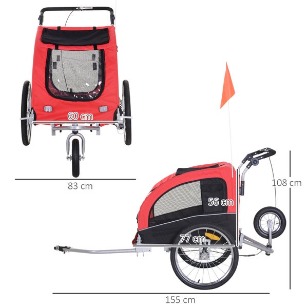 PawHut Fahrradanhänger, 155L x 83B x 108H cm, 600D Oxford, Stahlrohr, Rot+Schwarz