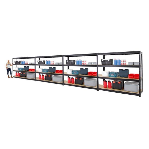 PROREGAL Mega Deal 4x Schwerlastregal Dino HxBxT 180 x 200 x 60 cm Fachlast 500 kg Schwarz
