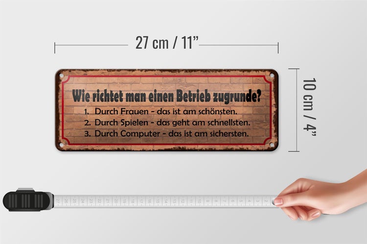 Blechschild Spruch 27x10cm Betrieb richten Frauen Spielen Dekoration