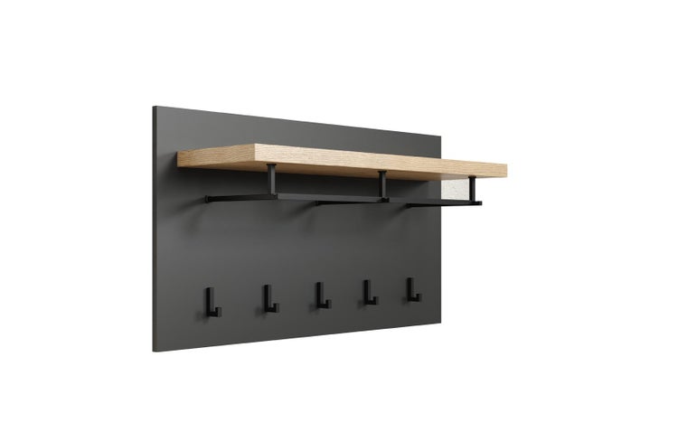 Synnax Wandgarderobe 1 Ablage, Kleiderstange, 5 Kleiderhaken grau,Eiche dekor. 90 X 27 X 50 cm