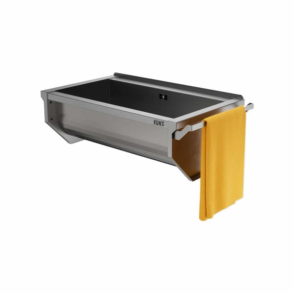 Edelstahl Waschbecken zur Wandmontage mit Handtuchhalter und Handtuch