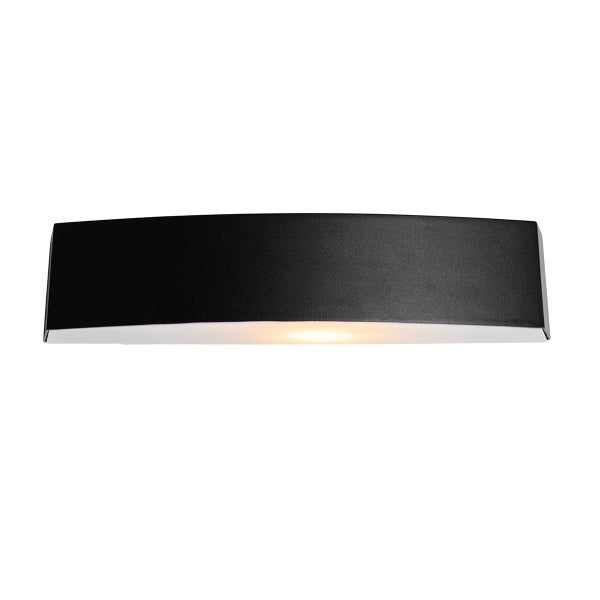 Moderne rechteckige Wandleuchte in Schwarz mit Lichtaustritt nach unten.
