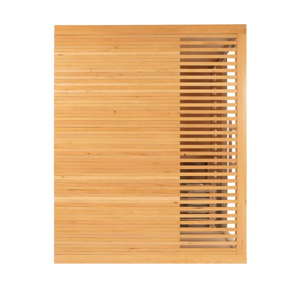 Saunawand aus Holz mit Lamellenstruktur als Sichtschutz und Gestaltungselement