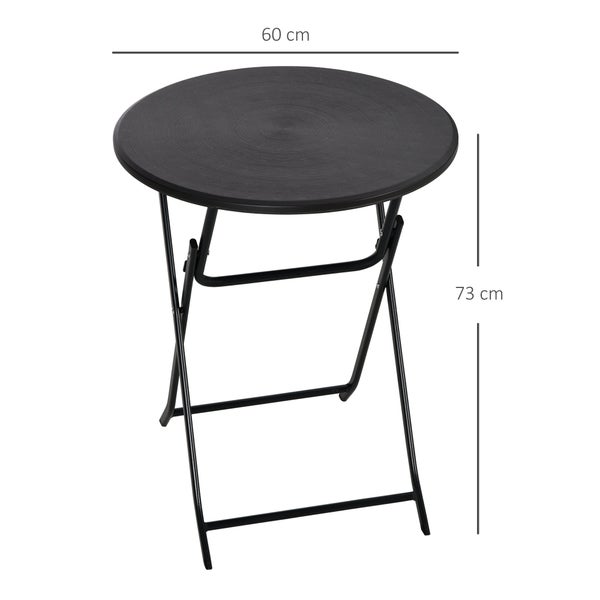 Outsunny Gartentisch, Runder Klapptisch, Ø60 cm Beistelltisch für 2 Personen, Garten-Esstisch mit Dekorativer Holzoptik, Campingtisch für Balkon, Terrasse, HDPE, Dunkelgrau