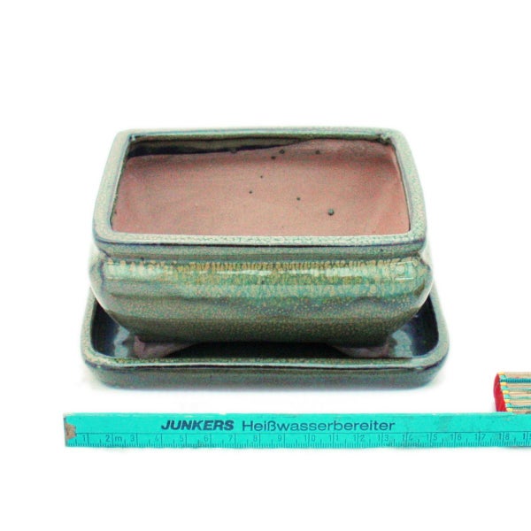 Bonsai-Schale mit Unterteller Gr. 2 Oliv-Braun eckig Modell G81 L 14,5cm B 11,3cm H 6,6cm
