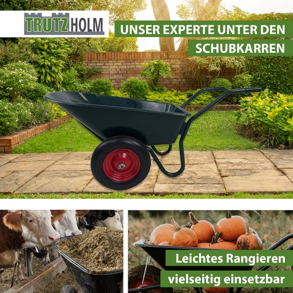 2-Rad-Schubkarre 100 Liter 160 kg Tragkraft Kunststoffwanne PU Vollgummirad auf Stahlfelge Bauschubkarre