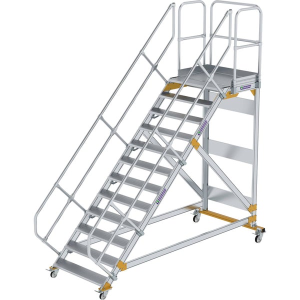Günzburger Steigtechnik Plattformtreppe 45° fahrbar Stufenbreite 1 m 12 Stufen Aluminium geriffelt - 600812