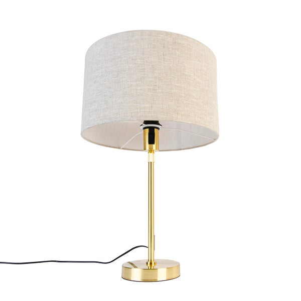 Tischleuchte mit Stoffschirm und Metallsockel
