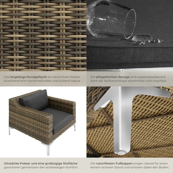 Modulares Rattanset tectake Villanova 85 x 89 x 72 cm Sessel mit Aluminiumgestell anthrazit-meliert