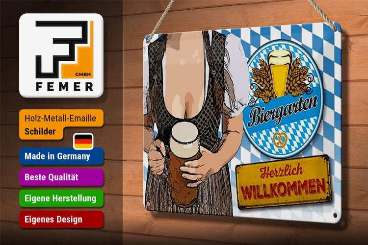 Blechschild Spruch 30x20cm Biergarten Willkommen Bayern