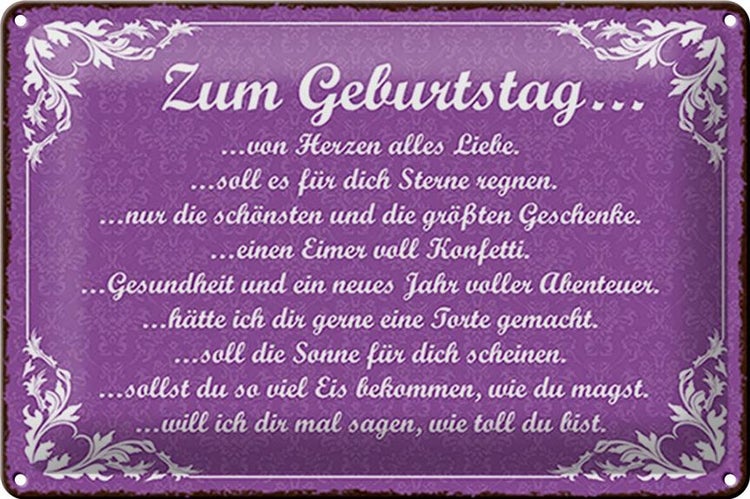 Blechschild Spruch 30x20cm zum Geburtstag alles Liebe