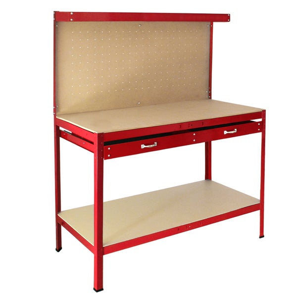 Werkbank mit Stecktafel und Schublade Rot
