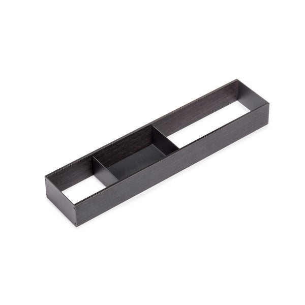 Schubladeneinteiler mit drei Fächern für Kleinteile, dunkle Metall-Optik.