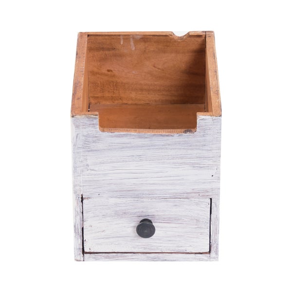 Organizer File Mahagoni Massivholz, 1 Fach, 1 Schublade Weiß-natur