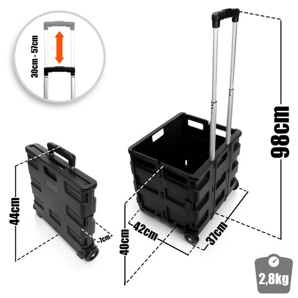 BigDean Einkaufstrolley klappbar belastbar bis 35kg – Einkaufswagen mit Teleskopgriff