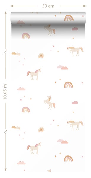 Tapetenrolle mit Einhorn-, Regenbogen- und Sternmuster, 53 cm breit und 10,05 m lang