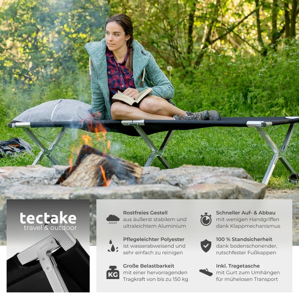 Feldbett tectake  190 x 70 x 45 cm mit Aluminiumgestell schwarz