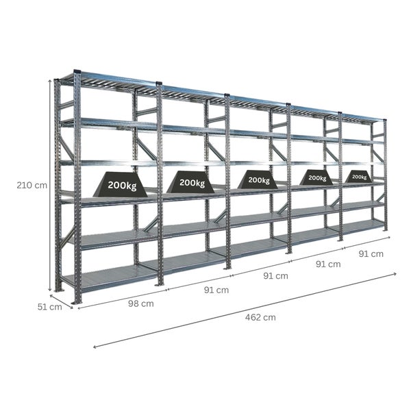 Metallregal mit mehreren Fächern und Gewichtsangaben
