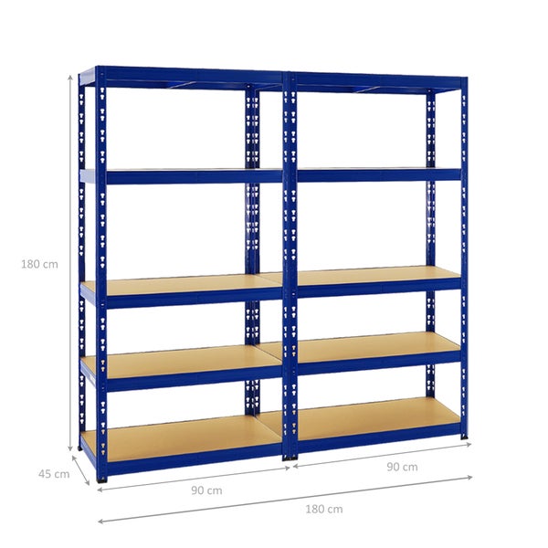 PROREGAL Mega Deal 2x Schwerlastregal Tiger HxBxT 180 x 90 x 45 cm Fachlast 265 kg 5-Ebenen Blau