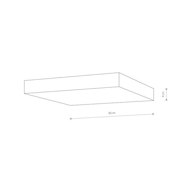 Illustration eines 30 Zentimeter langen und 4 Zentimeter hohen Regals