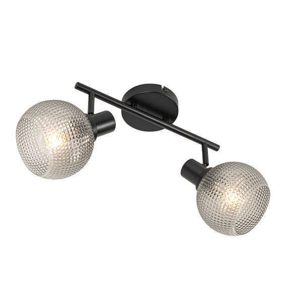 Deckenleuchte mit zwei Strahlern und strukturierten Glasschirmen