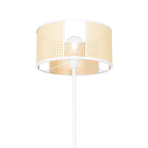 Stehlampe mit Lampenschirm aus Rattan