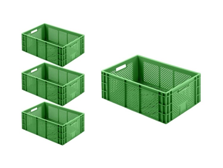 PROREGAL SuperSparSet 4x Eurobehälter Obst- und Gemüsekasten HxBxT 22 x 40 x 60 cm 43 Liter Grün Obst-Gemüsekiste Obstkorb Transportbox