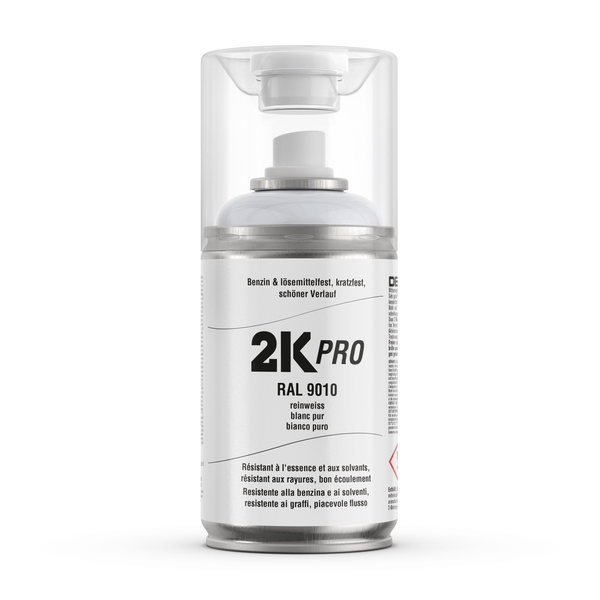 2K PRO 2 Komponenten Sprühfarbe 250ml RAL9010 Reinweiss Glanz