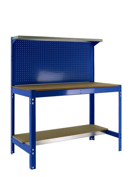 PROREGAL Werkbank Buffalo mit Werkzeugwand und Ablage HxBxT 84 x 120 x 61 cm Traglast 600 kg Blau