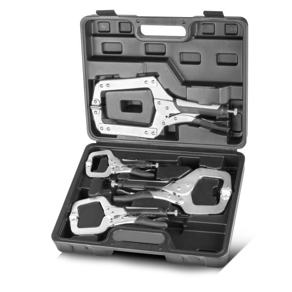 STAHLWERK Gripzangen Set 4-teilig C-Form 6 bis 14 Zoll inklusive Transportkoffer