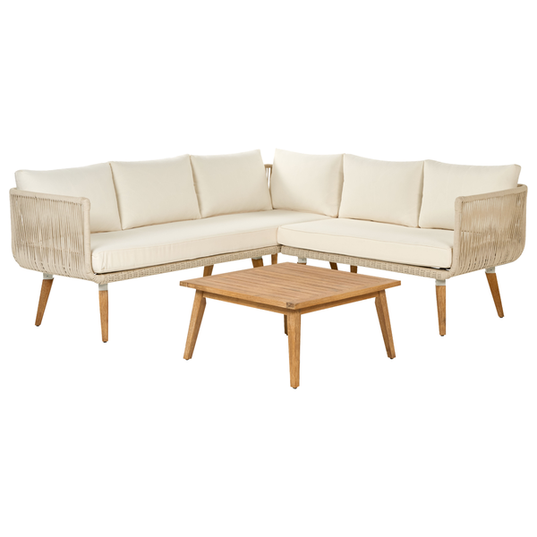 Garten Ecksofa mit Tisch 5-Sitzer ALCAMO linksseitig Akazienholz Hellbeige