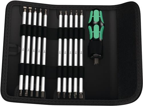 Wera Bit-Satz mit Schraubendreher und verschiedenen Bits in einer schwarzen Tasche.