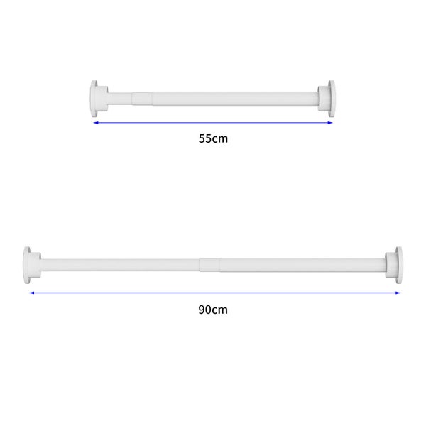 Zwei ausziehbare Klemmstangen für Gardinen mit einer Länge von 55 Zentimeter und 90 Zentimeter.