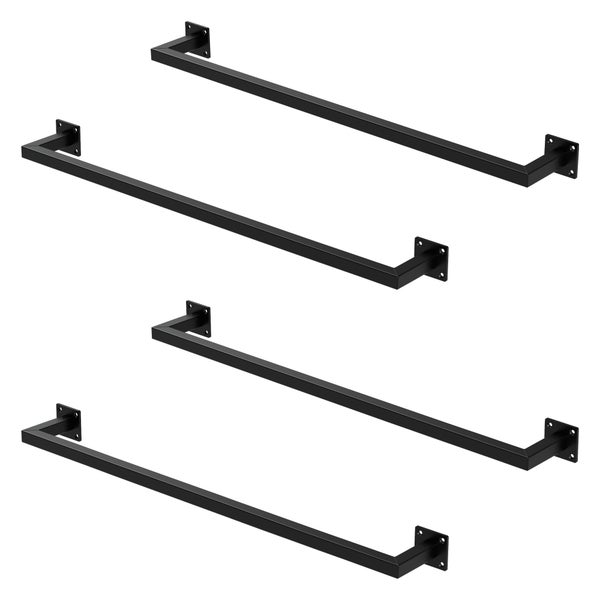 ML-Design 4er Set Kleiderstange Rechteck für die Wand, T12cm x B90cm, Schwarz, aus Stahl, Garderobenstange U-Form, Kleiderständer Wandmontage, Kleidergestell Garderobenhalter, inkl. Montagematerial